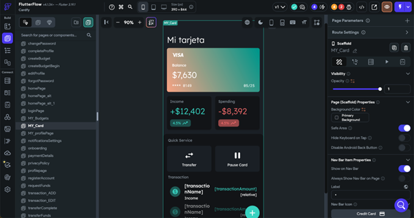 Captura de pantalla de la aplicación FlutterFlow
