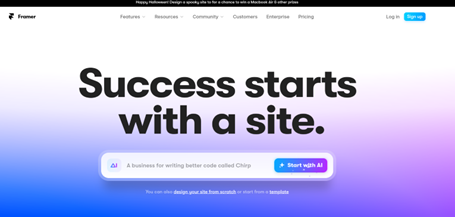 Captura de pantalla de inicio de Framer.com
