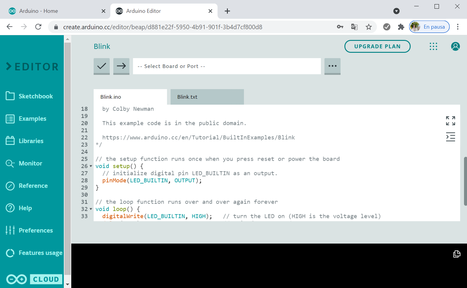 Figura 10. Aspecto de Arduino web editor.