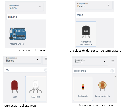 Figura 4. Selección de componentes en Tinkercad