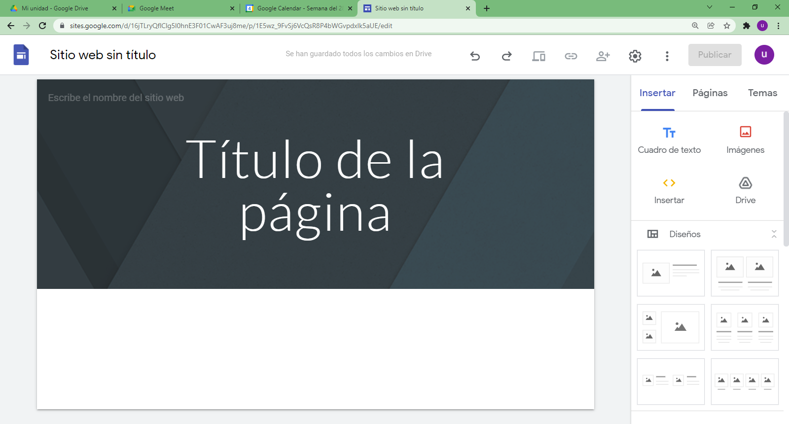 Imagen 11. Panel de edición de Sites (elaboración propia)
