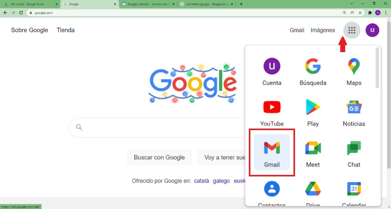 Imagen 5. El correo en el menú desplegable (elaboración propia)